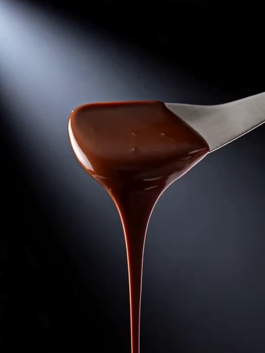 Chocolate pudding ad with a close-up of rich chocolate under dramatic lighting